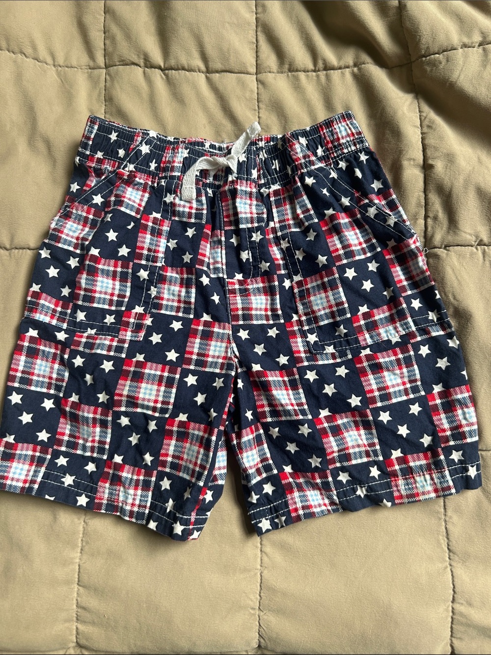 Toddler Patriotic Navy & Red Plaid Star 100% Cotton Shorts